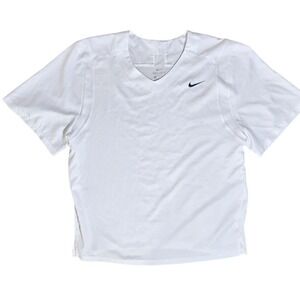 L Nike Dri Fit V Neck White T Shirt Mens Short‎ Sleeve Top Training Gym Active